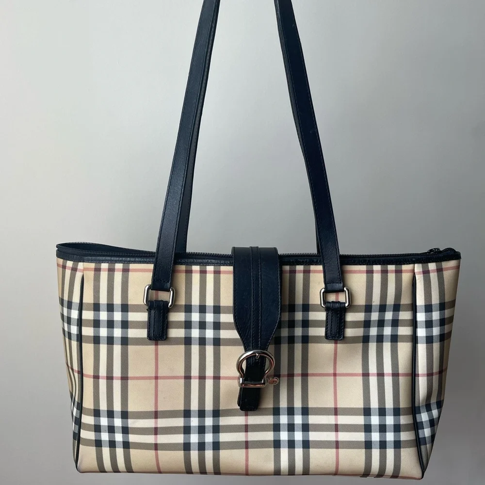 Burberry Buckle House Check Coated Canvas Tote - Picture 1 of 5